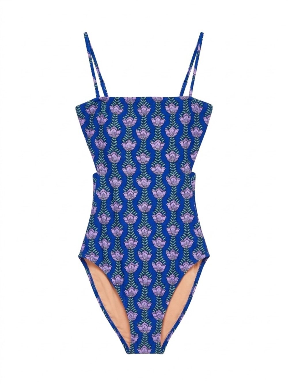 J. Crew one piece, swimsuit in blue floral block print style design. Sz Xs